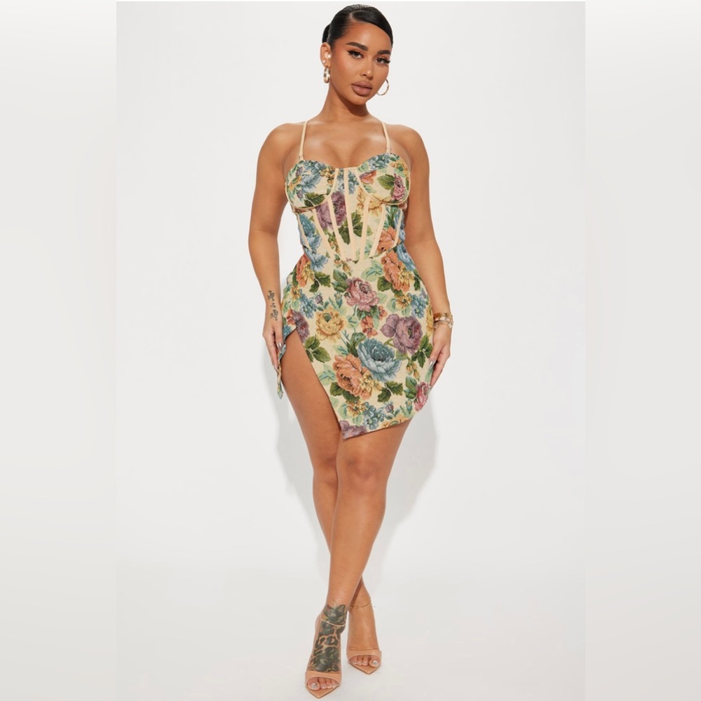 Tan Floral Corduroy Dress
